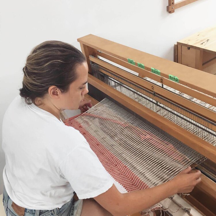Rag rug weaving in progress